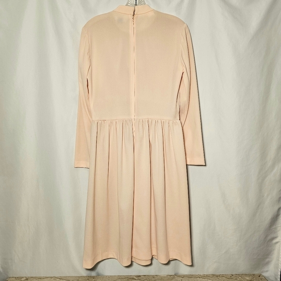 Vintage 70's Sears Fashions Feminine Peachy Pink Polyester Long Sleeve Dress - Picture 5 of 7